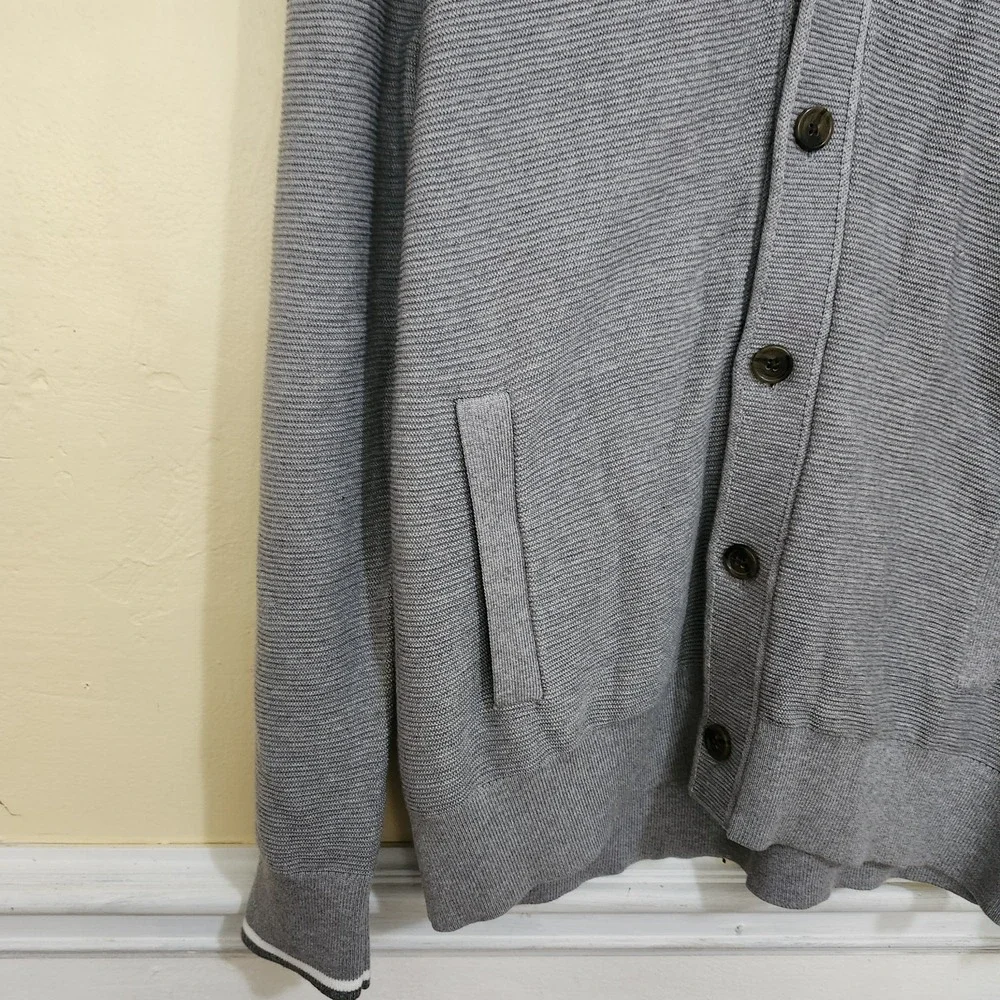 Banana Republic Cardigan Sweater Men's L Gray Supima Cotton Shawl Collar Button
